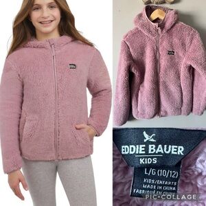 Eddie Bauer Quest Plush Sherpa Fleece Hoodie Jacket Mauve Large 10/12 Girls